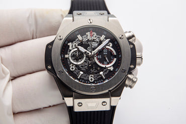 HBT Black - Black 904L Steel - Black Leather - Quartz - 44mm