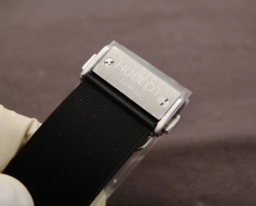 HBT Grey Hollow 904L Steel - Black Rubber - Quartz - 42mm