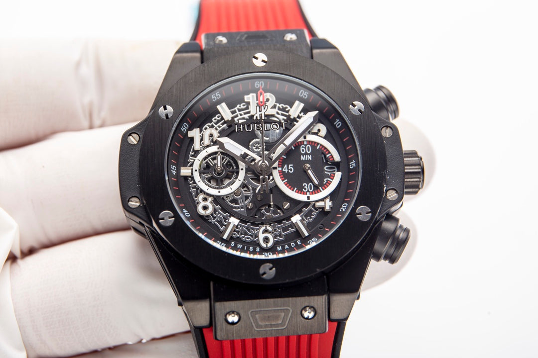 HBT Chronograph - Black 316 Steel - Red Rubber - Quartz - 45mm