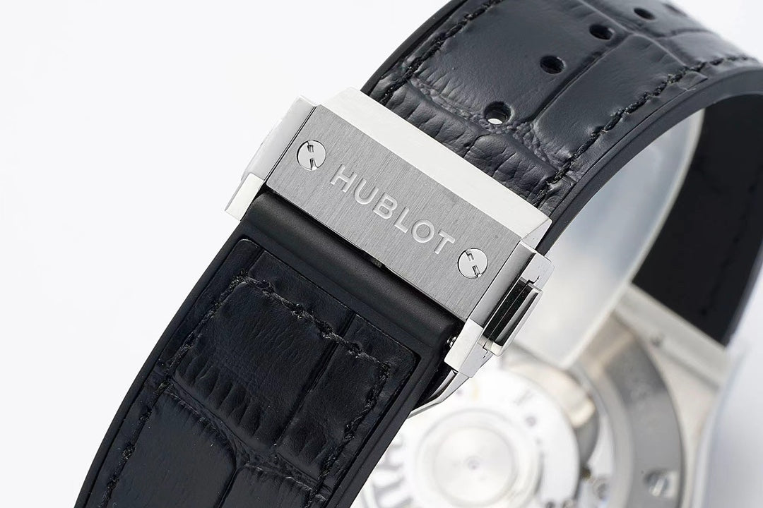 HBT Black - Silver 904L Steel - Black Leather - Automatic - 42mm