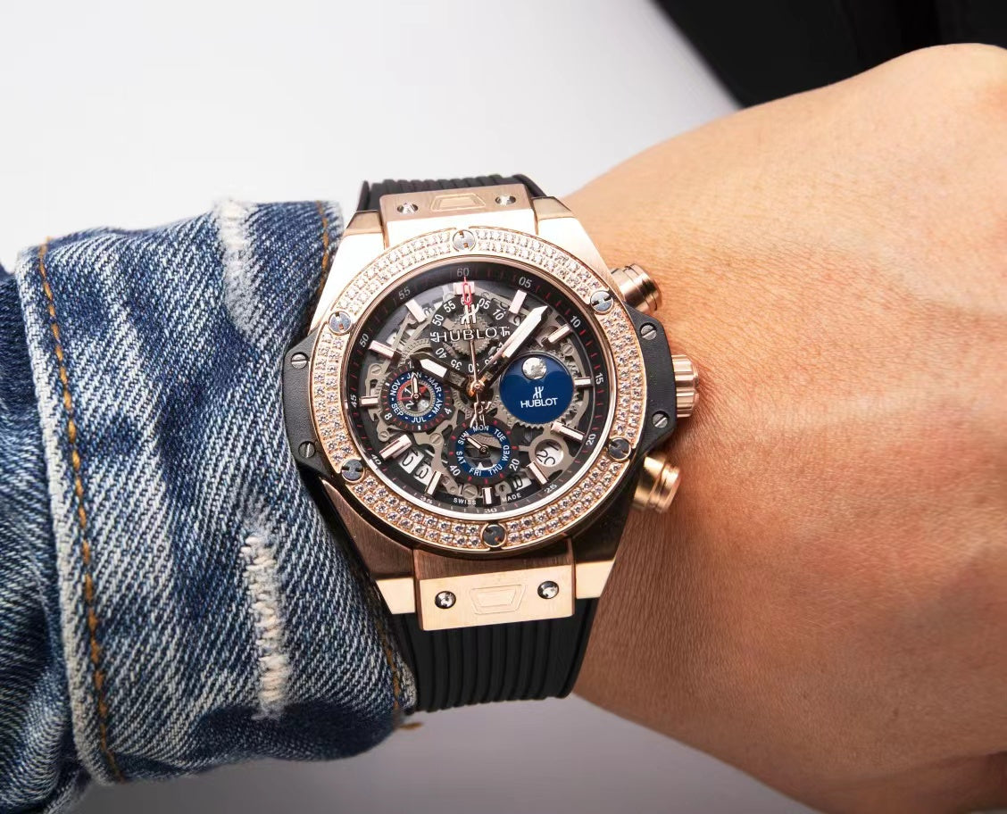 HBT Rosegold - Hollow 904L Steel - Black Rubber - Quartz - 42mm
