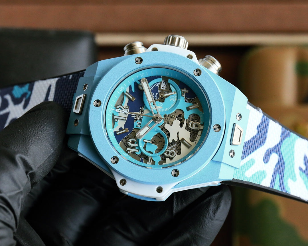 HBT Chronograph - Baby Blue Carbon Fiber - Camouflage Rubber - Quartz - 45mm