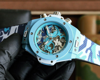 HBT Chronograph - Baby Blue Carbon Fiber - Camouflage Rubber - Quartz - 45mm