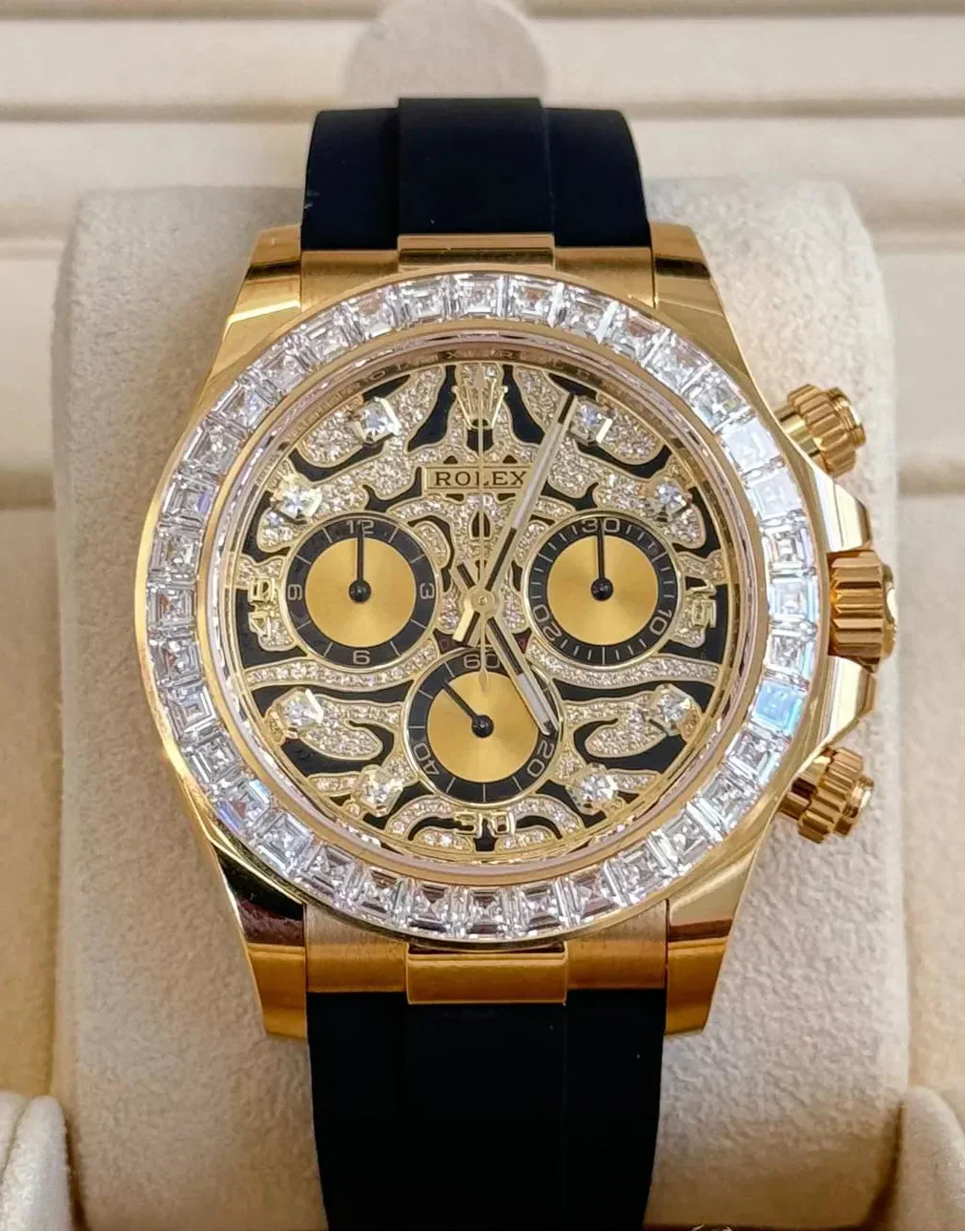 Daytona Assembled (100) 40mm Laminated Yellow gold18k "Tiger" Black Oysterflex Strap 116588TBR