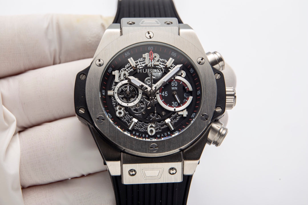 HBT Black - Black 904L Steel - Black Leather - Quartz - 44mm