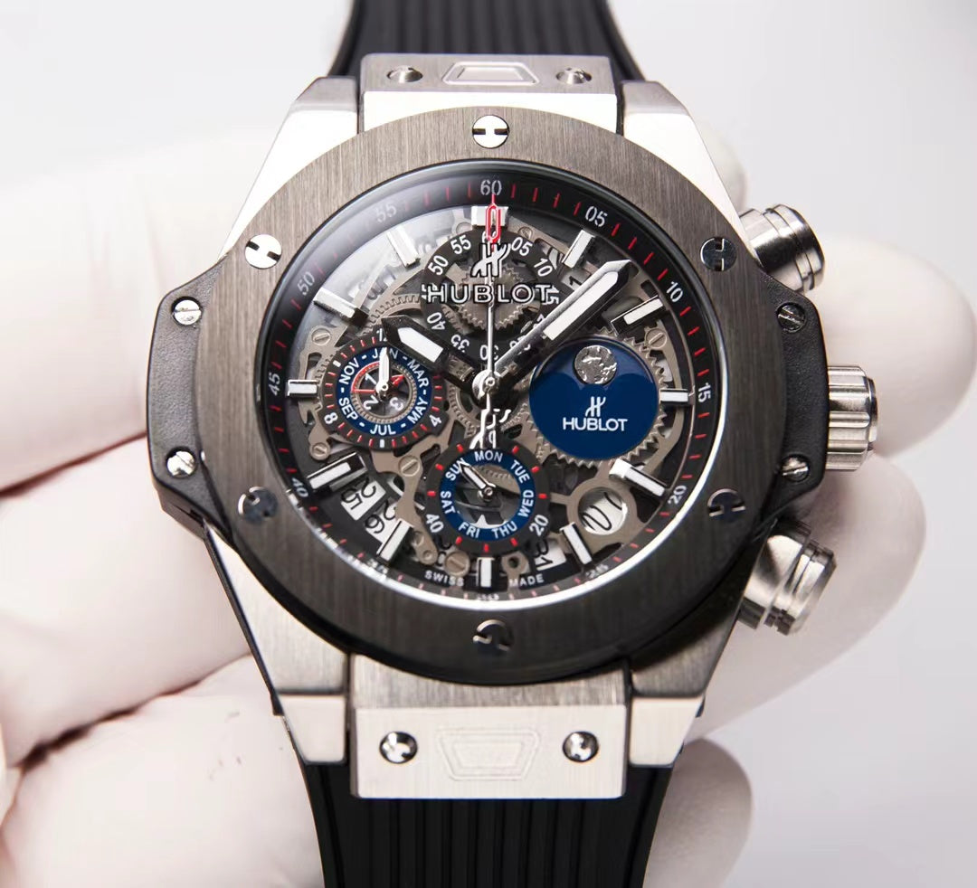 HBT Black - Hollow Silver 904L Steel - Black Rubber - Quartz - 42mm