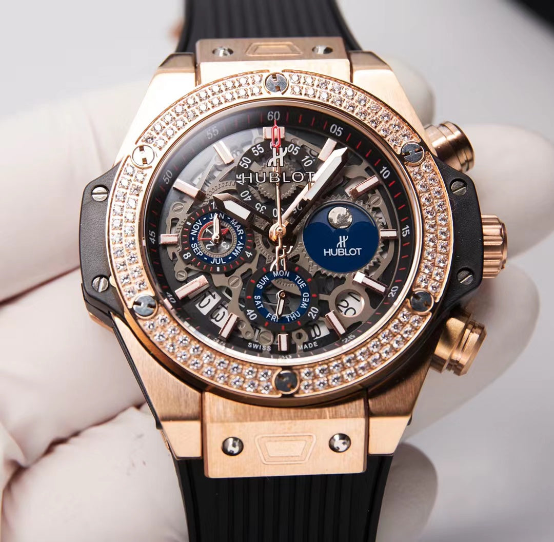 HBT Rosegold - Hollow 904L Steel - Black Rubber - Quartz - 42mm