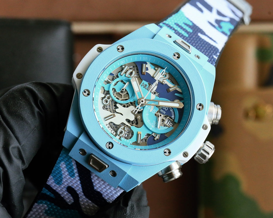 HBT Chronograph - Baby Blue Carbon Fiber - Camouflage Rubber - Quartz - 45mm