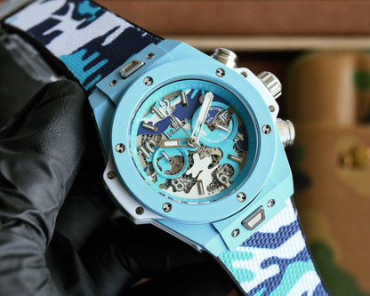 HBT Chronograph - Baby Blue Carbon Fiber - Camouflage Rubber - Quartz - 45mm