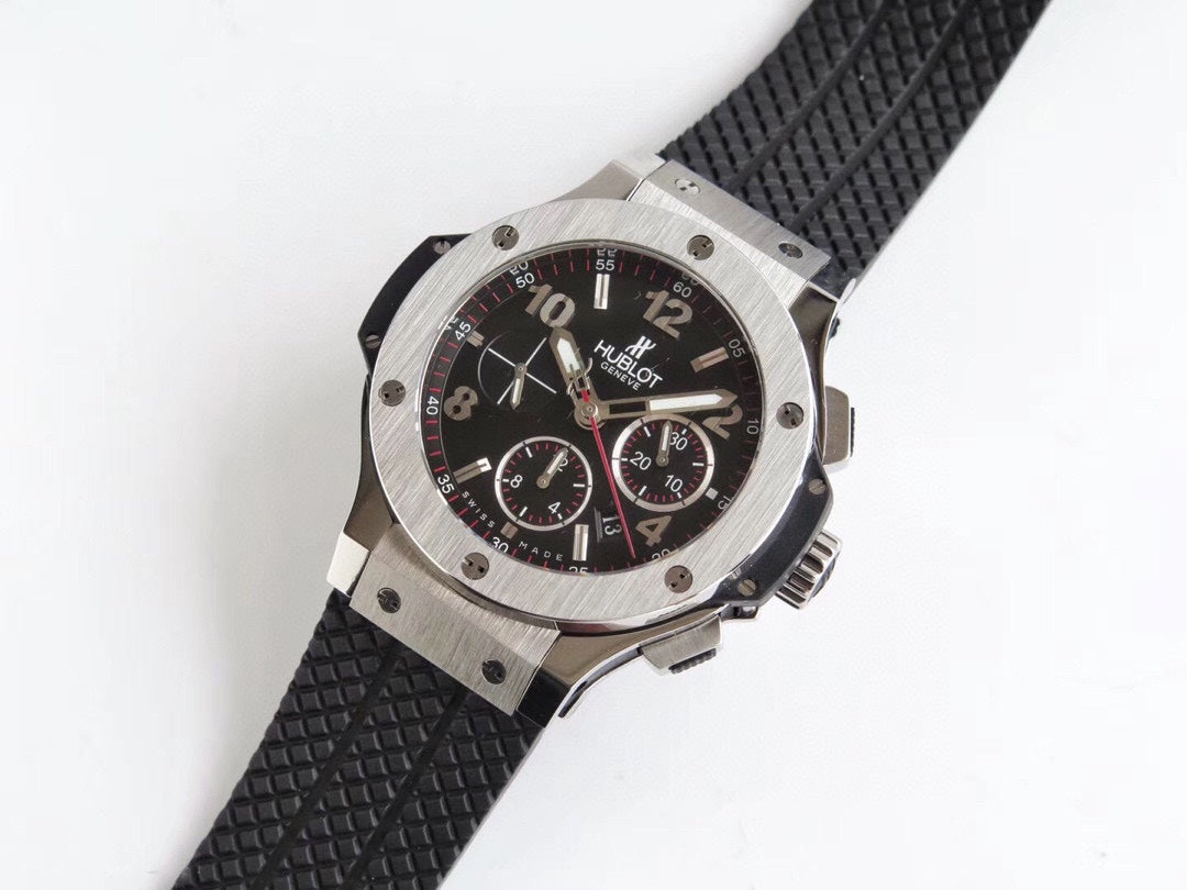 HBT Chronograph -Black Silver  - Black Rubber - Automatic - 44mm