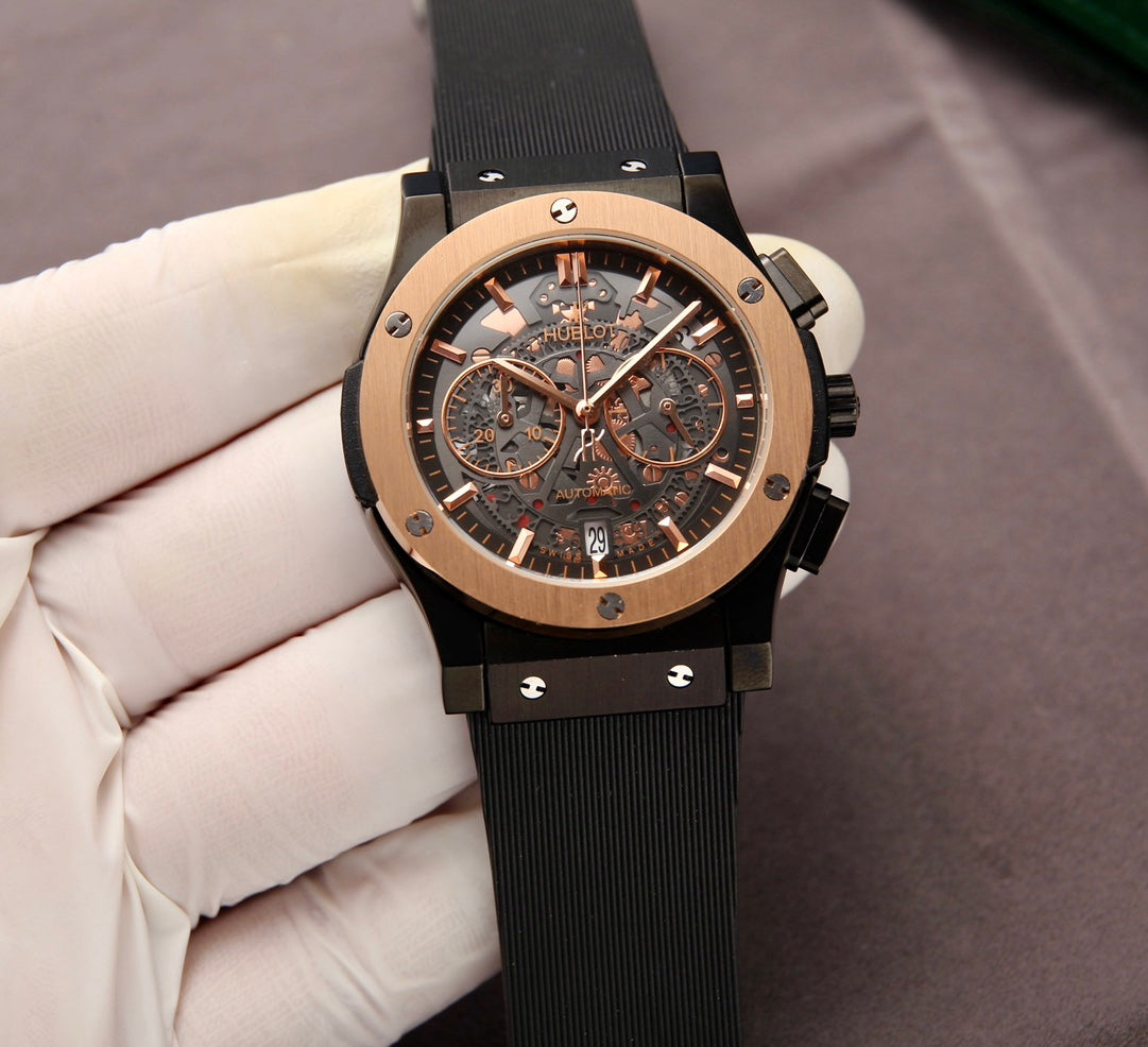 HBT Rosegold - Hollow 904L Steel - Black Rubber - Quartz - 42mm