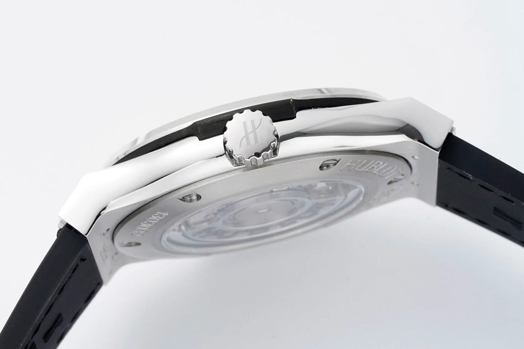HBT White - Silver 904L Steel - Black Leather - Automatic - 42mm