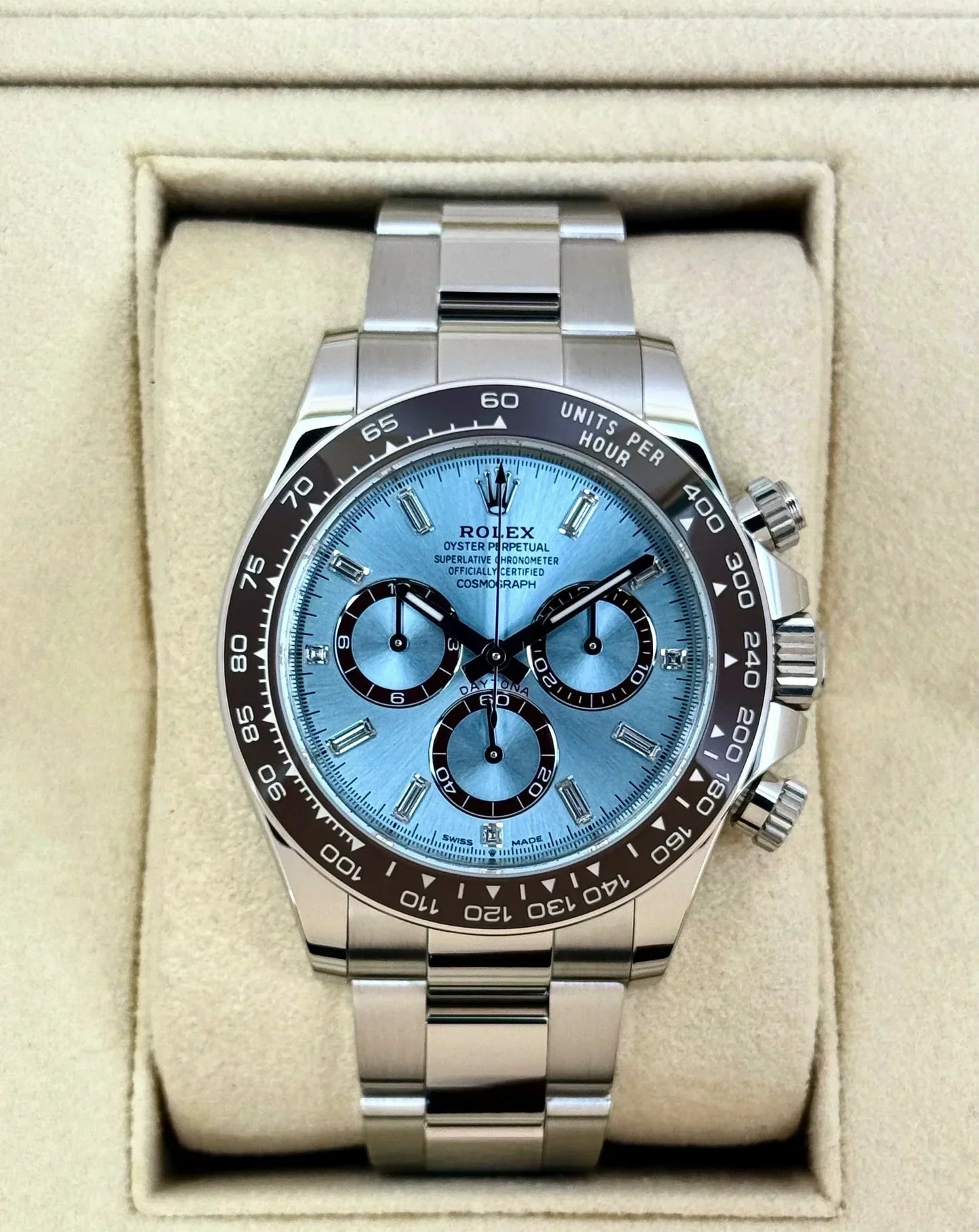 Daytona  40mm 126506 Platinum Ice Blue Diamond Baguette Dial