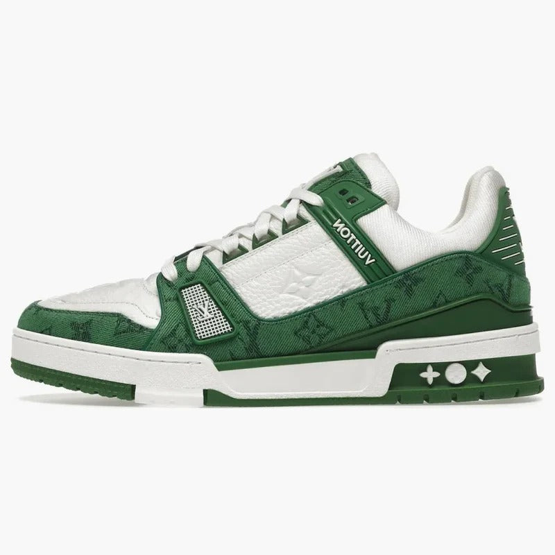 LV Trainer Green Monogram Denim White