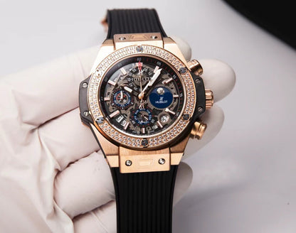 HBT Rosegold - Hollow 904L Steel - Black Rubber - Quartz - 42mm