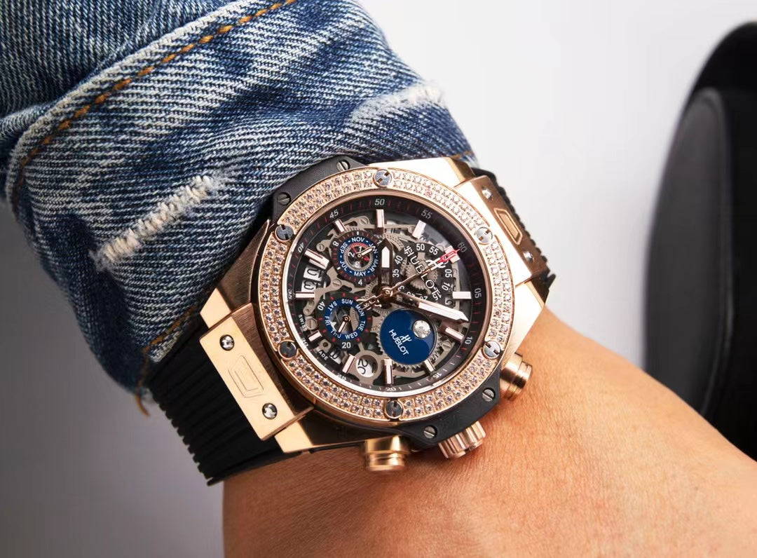 HBT Rosegold - Hollow 904L Steel - Black Rubber - Quartz - 42mm