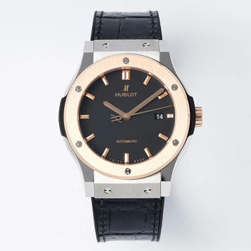 HBT Black - Rosegold 904L Steel - Black Leather - Automatic - 42mm