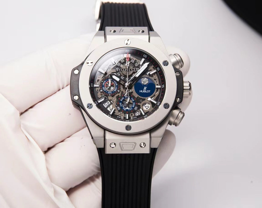 HBT Black - Hollow Silver 904L Steel - Black Rubber - Quartz - 42mm