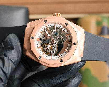 HBT Rosegold Hollow - Black Rubber - Automatic - 45mm