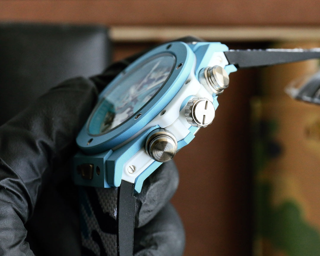 HBT Chronograph - Baby Blue Carbon Fiber - Camouflage Rubber - Quartz - 45mm