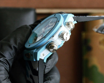 HBT Chronograph - Baby Blue Carbon Fiber - Camouflage Rubber - Quartz - 45mm