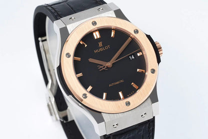 HBT Black - Rosegold 904L Steel - Black Leather - Automatic - 42mm