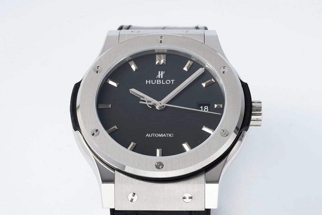 HBT Black - Silver 904L Steel - Black Leather - Automatic - 42mm
