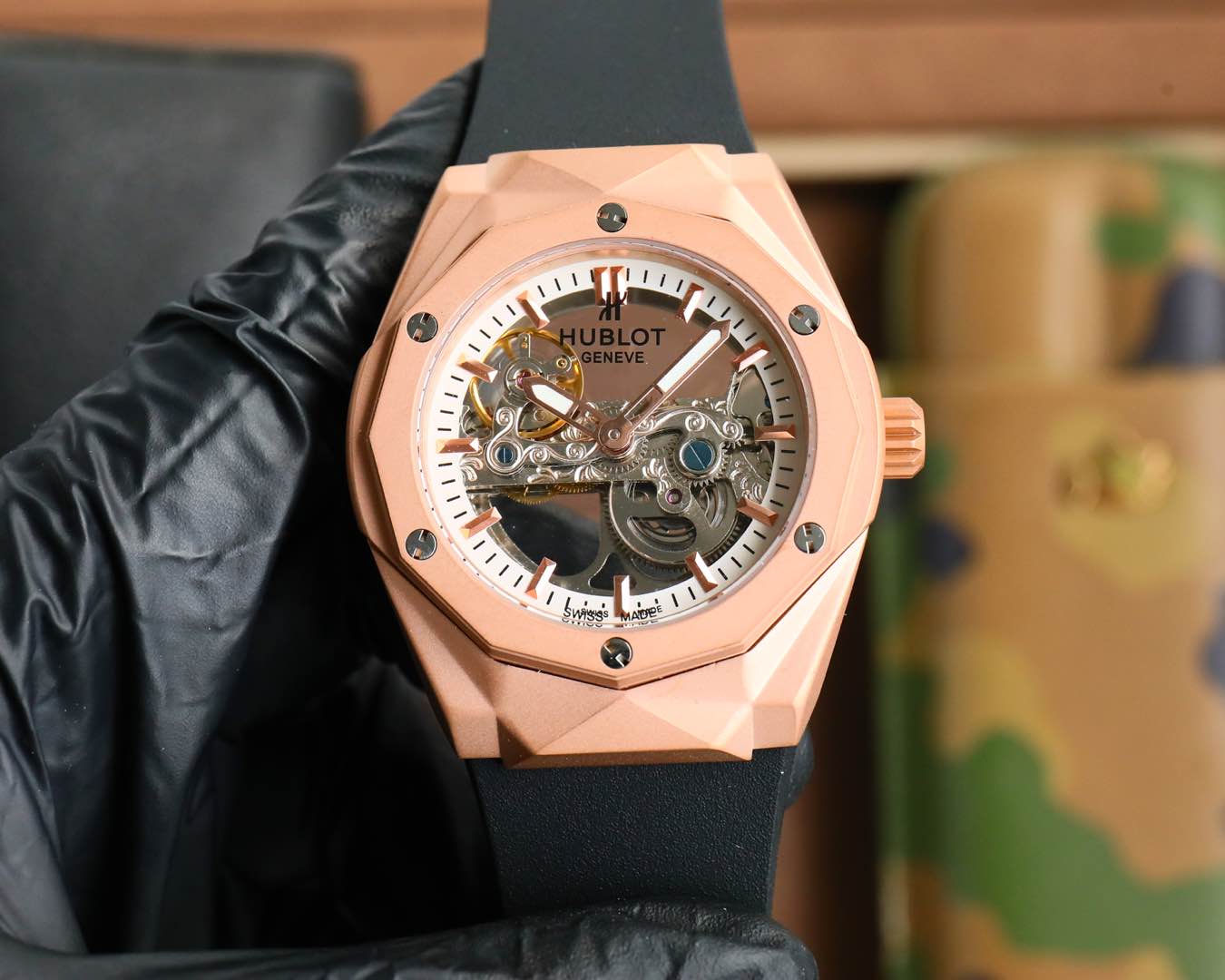 HBT Rosegold Hollow - Black Rubber - Automatic - 45mm